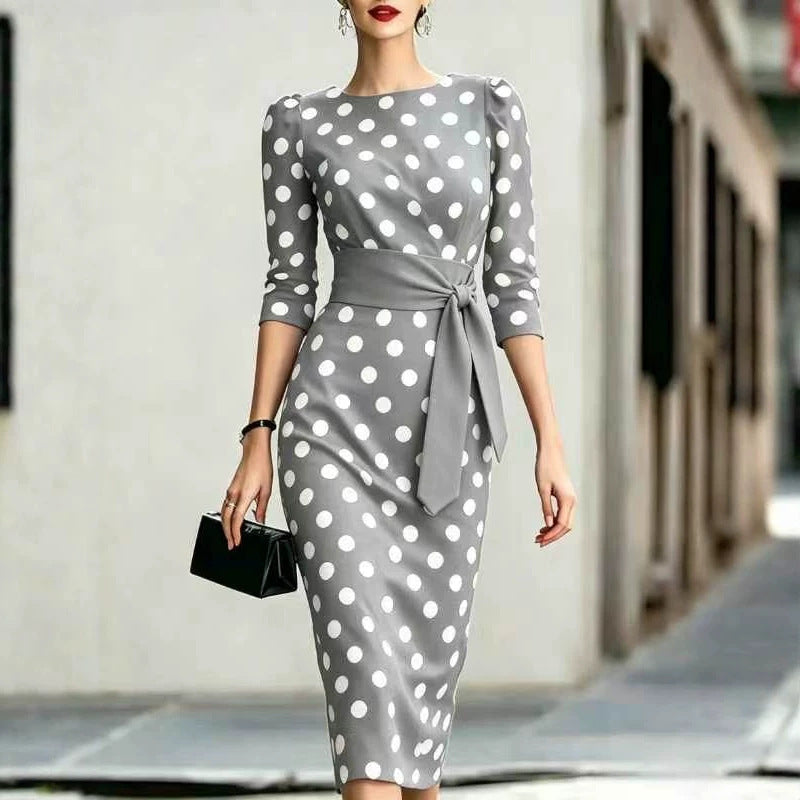 Women's Summer Fashion Elegant Polka Dot Sheath Dress