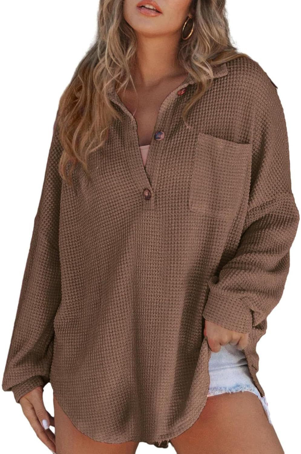 Glamorous Casual Women's Waffle Knitted Loose Women's Sweater, Sweater