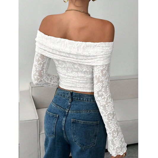 Women's Flower Lace Collar Long Sleeve Backless Blouses