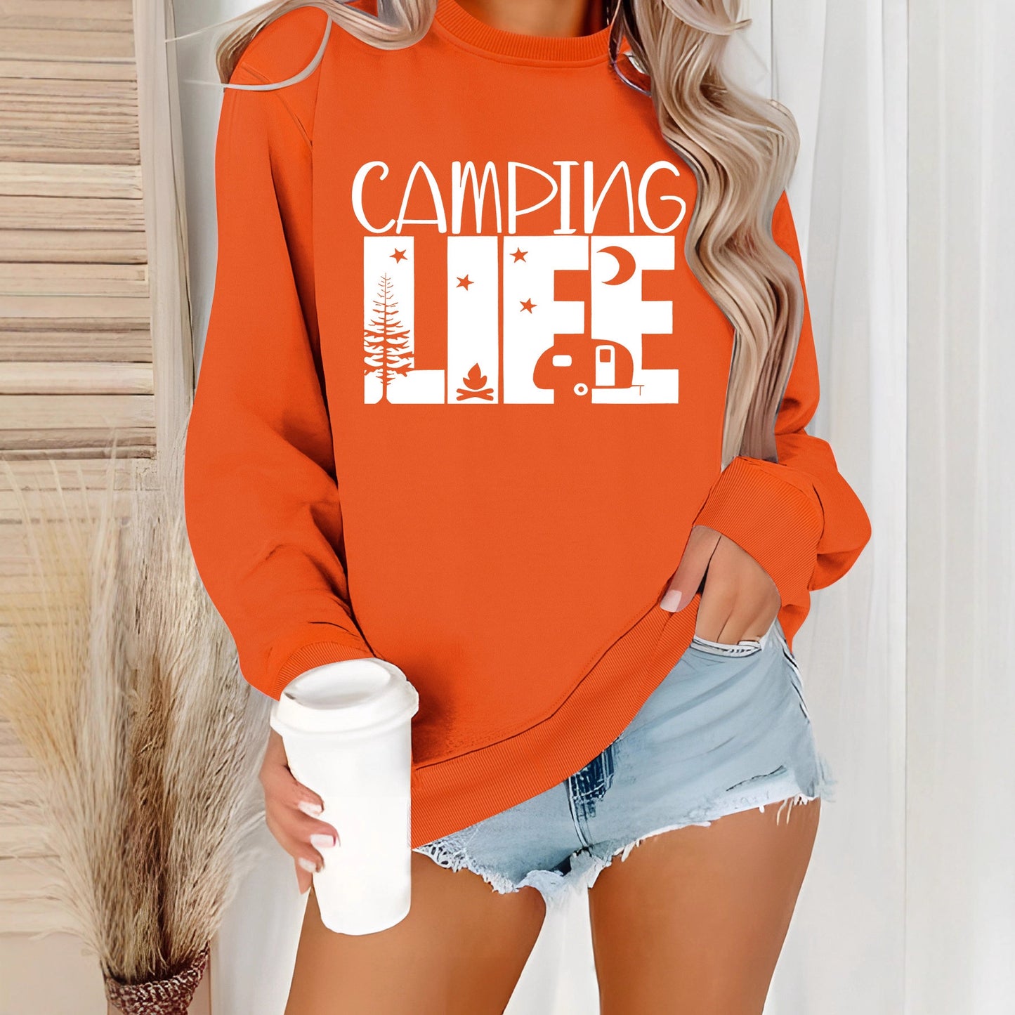 Women's Neck Letter Print Casual Long Sleeve Women's Sweater, Sweater