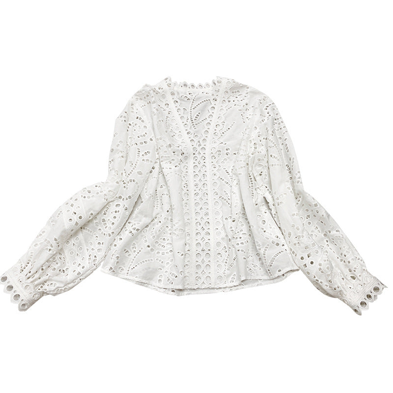 Women's Cotton Embroidered French White Shirt Long Blouses