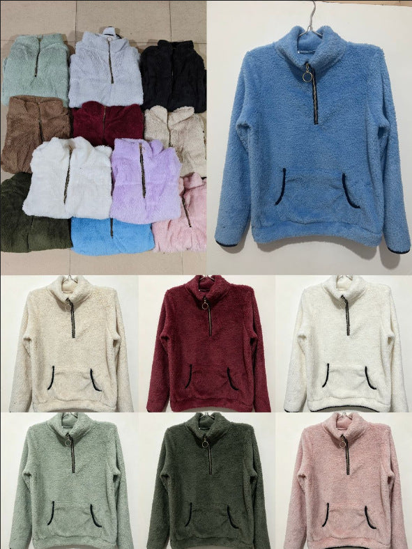 Durable Casual Women's Zipper Pocket Plush Women's Sweater, Sweater