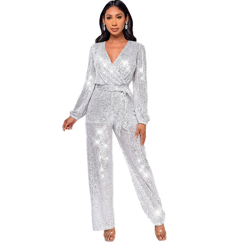 Women's Long Sleeve Summer High Waist Wide Jumpsuits