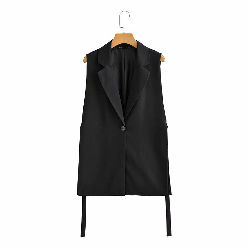 Pure Color Tied Decorative Split Single Vests