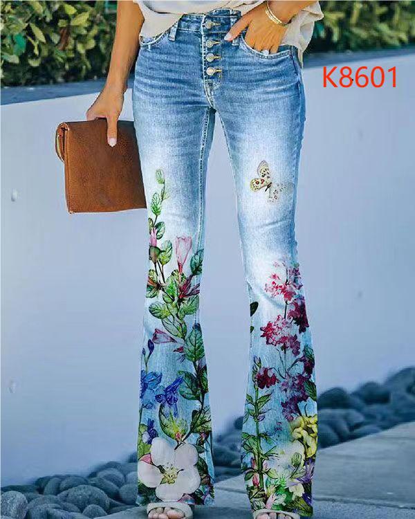 Elegant Slimming Digital Printing Imitation Denim Women's Jeans
