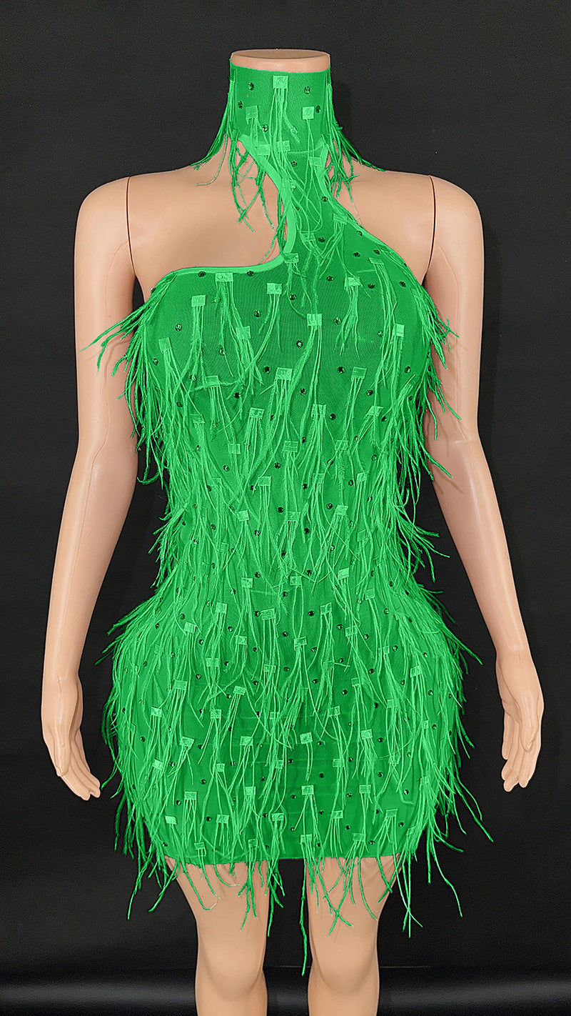 Fashion Fluffy Mesh Stitching Rhinestone Halter Fairy Dress Dresses