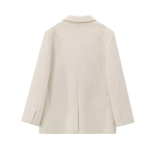 Women's Lapel Long Sleeve Faux Fur Effect Blazers