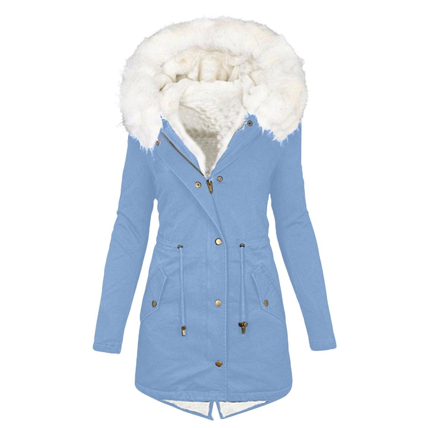 Women's Large Hooded Fur Collar Cinched Thickening Coats