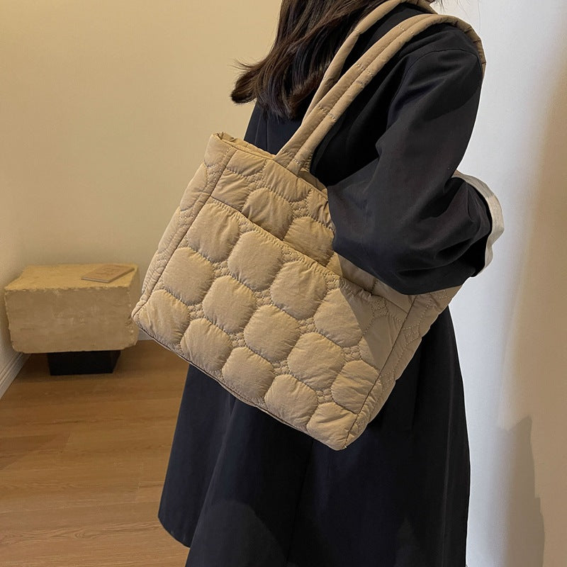 Women's Commuter Down Jacket Portable Cotton Embroidery Tote Bags