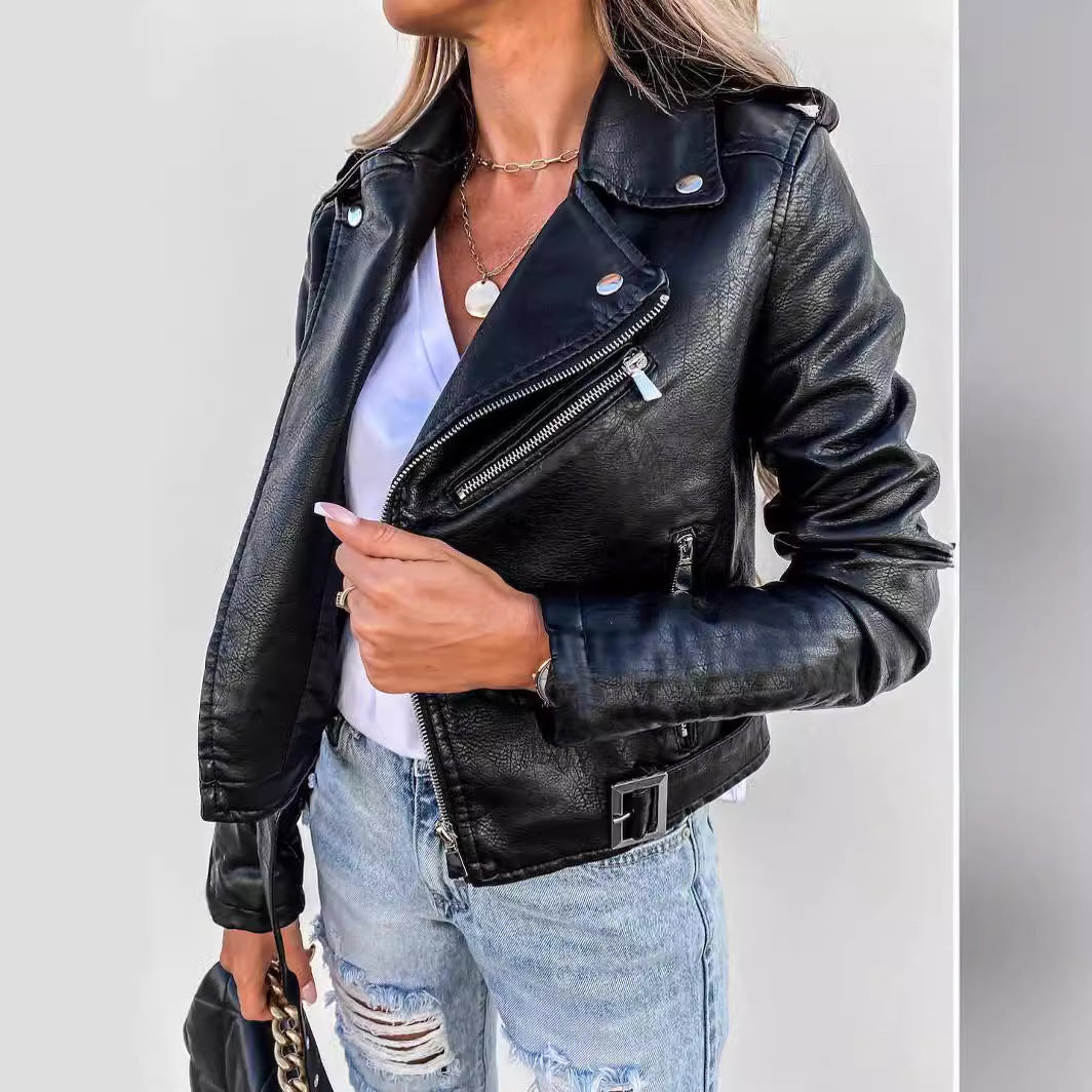 Women's Beautiful Russian Leather Motorcycle Zipper Jackets