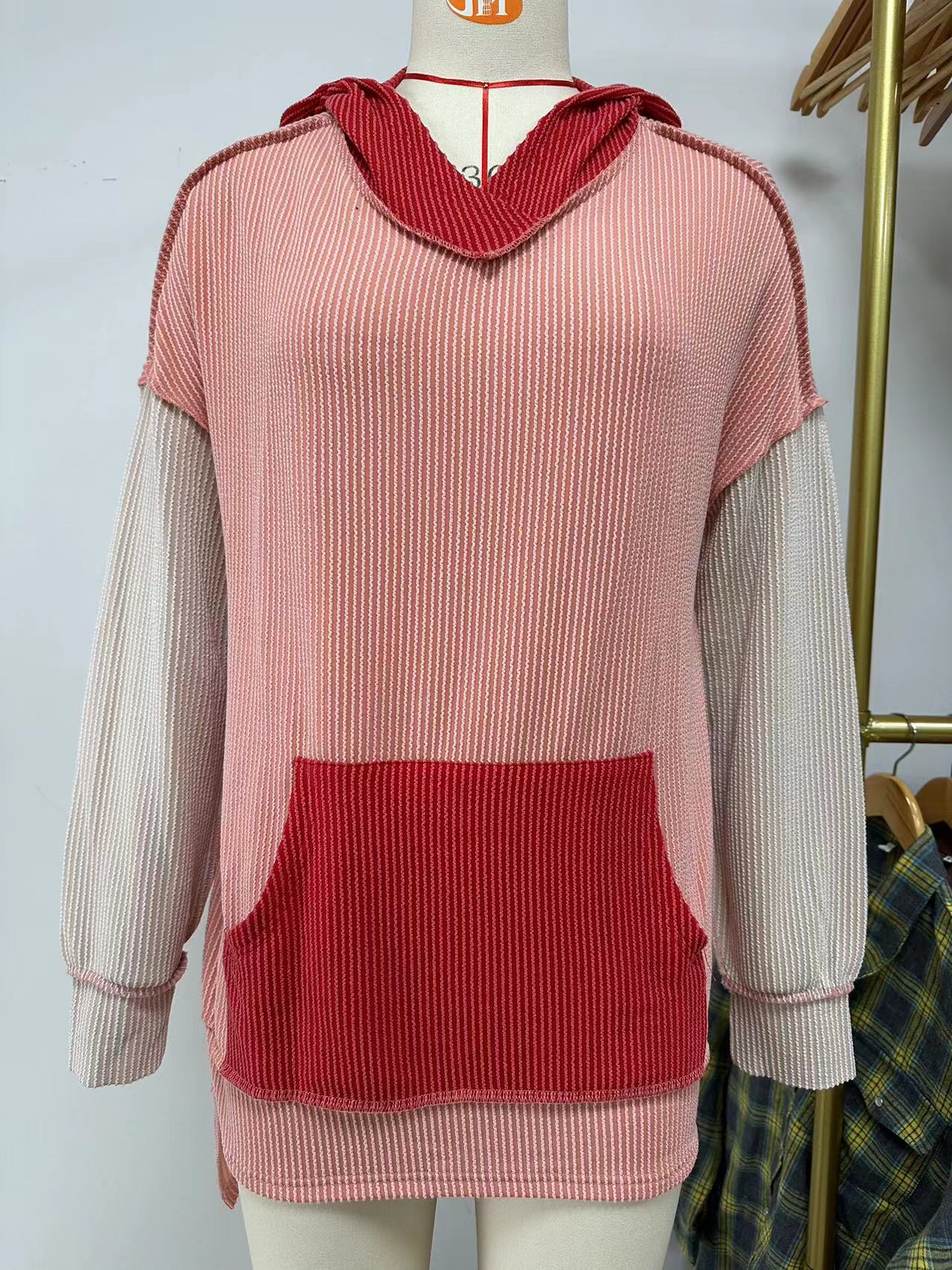 Women's Color Pocket Long Sleeve Loose Hooded Women's Sweater, Sweater