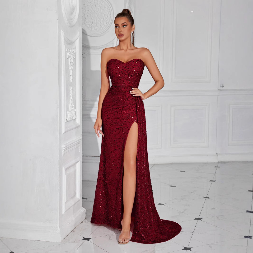Sexy Tube Banquet Party Split Drop Dress
