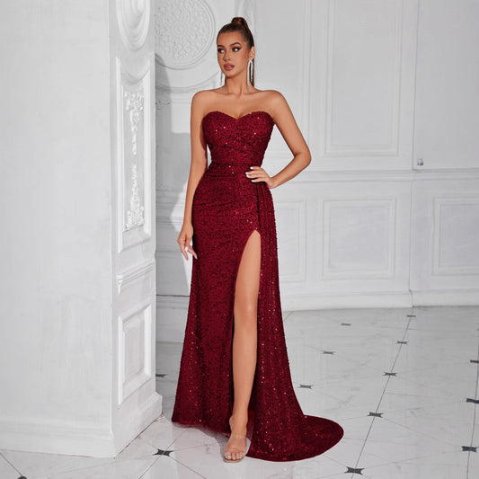 Sexy Tube Banquet Party Split Drop Dress
