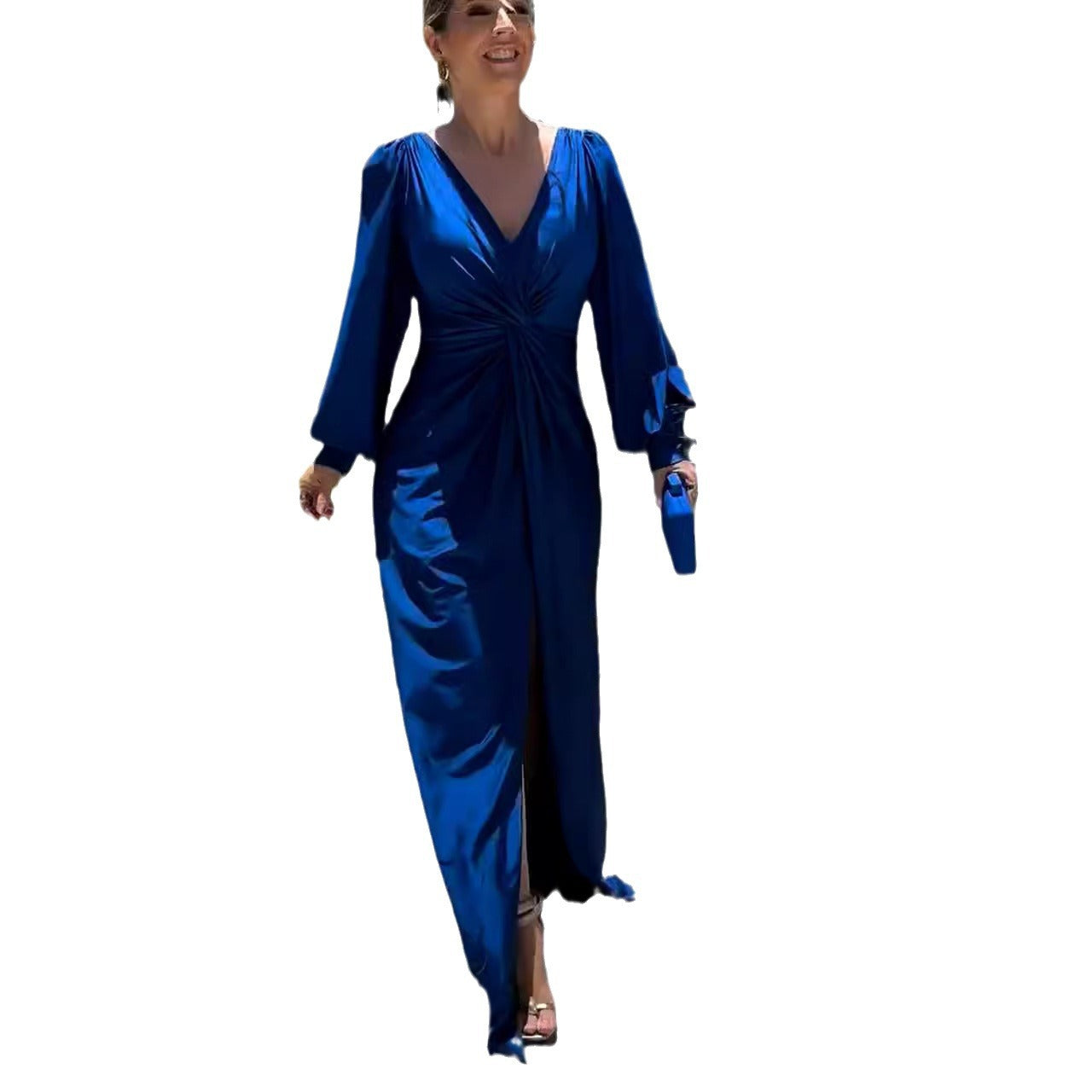 Long Sleeve Slim Fit Slit Temperament Dresses