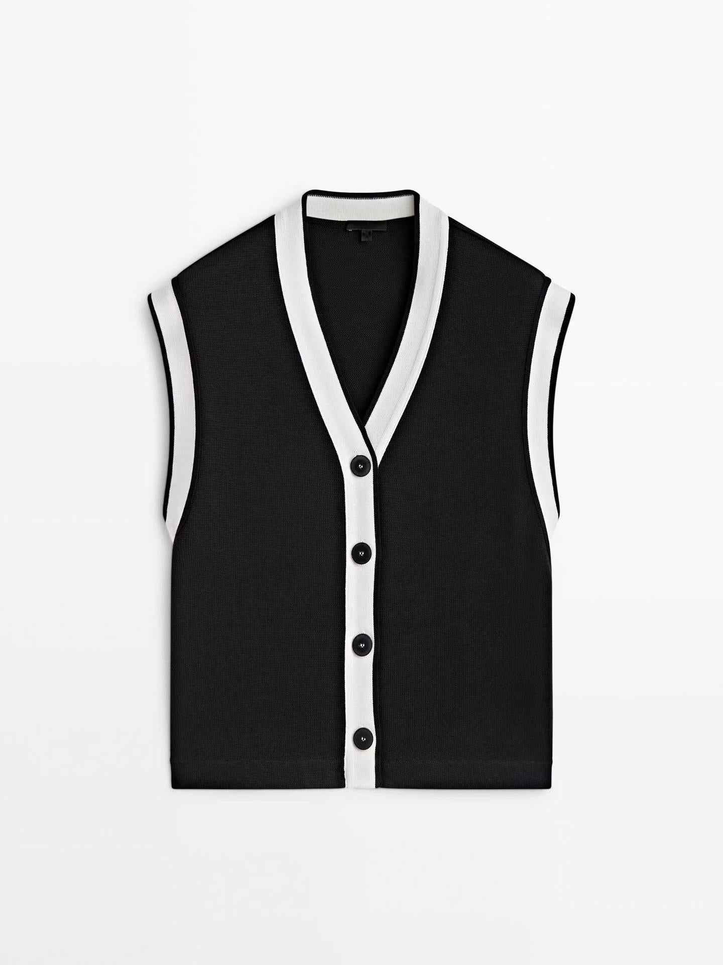 Women's Simple Graceful Contrast Color Details Cotton Vests