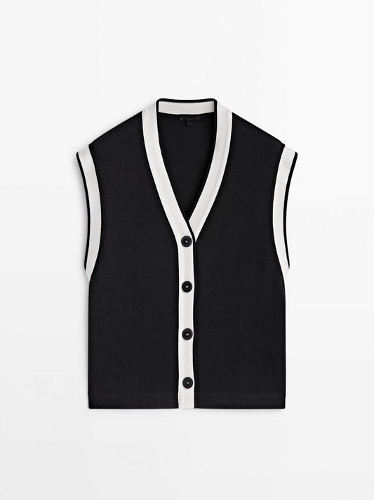 Women's Simple Graceful Contrast Color Details Cotton Vests