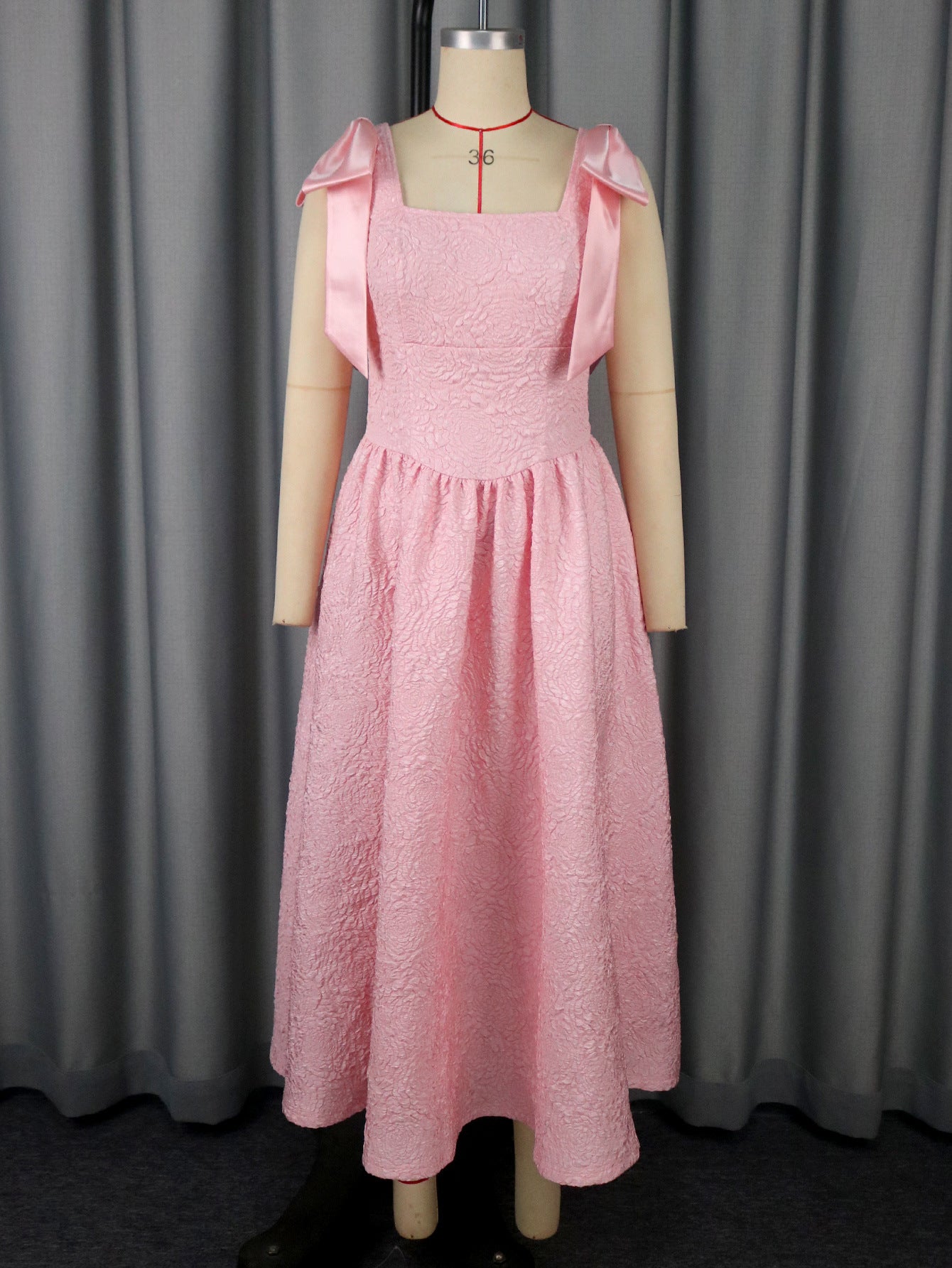 Women's Elegant Bow Dress Jacquard High Waist Dresses