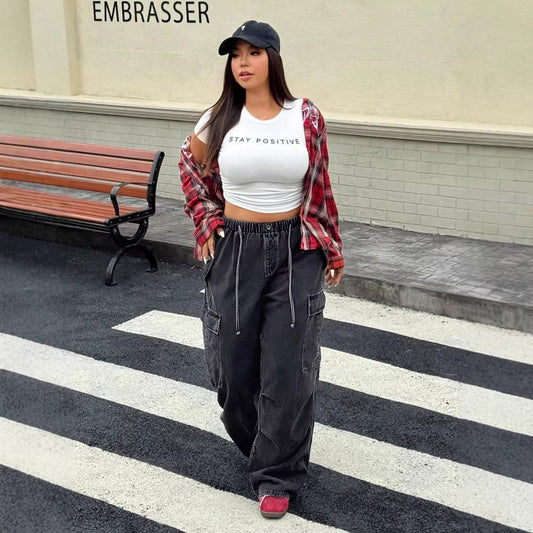 Oversized Cargo Distressed Drawstring High Waist Loose Women's Jeans
