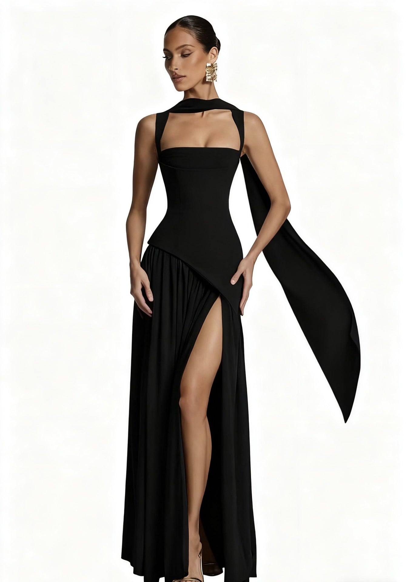 Irregular Slit Contrast Color Sexy Pleated Dresses