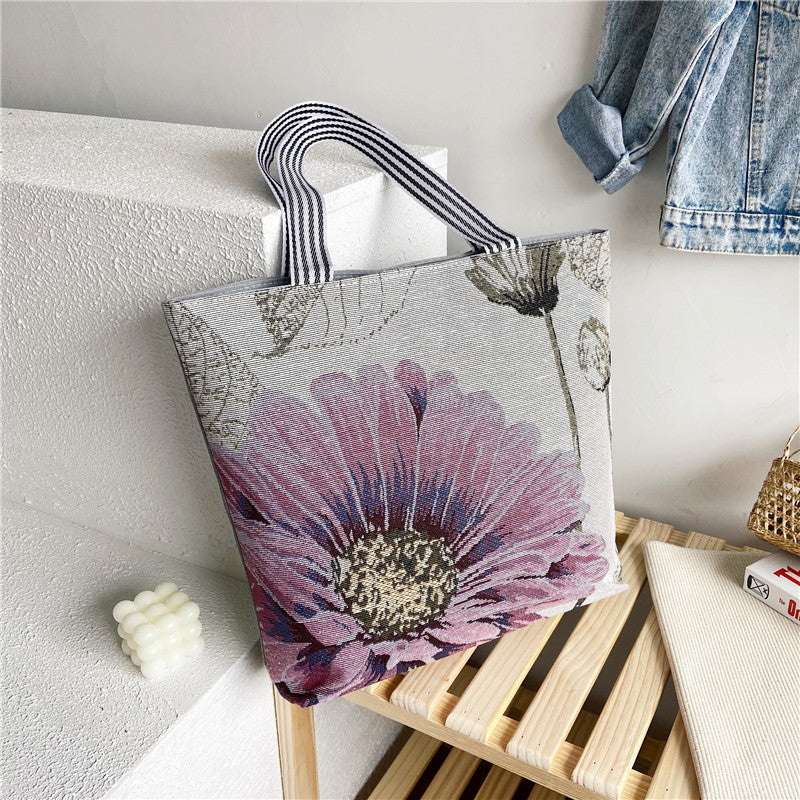 Fashionable Ethnic Style Shopping Cartoon Linen Shoulder Bags