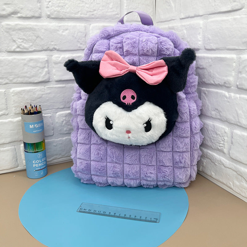 Plush Cartoon Plaid Cute Doll Clow Middle School Students' Schoolbags
