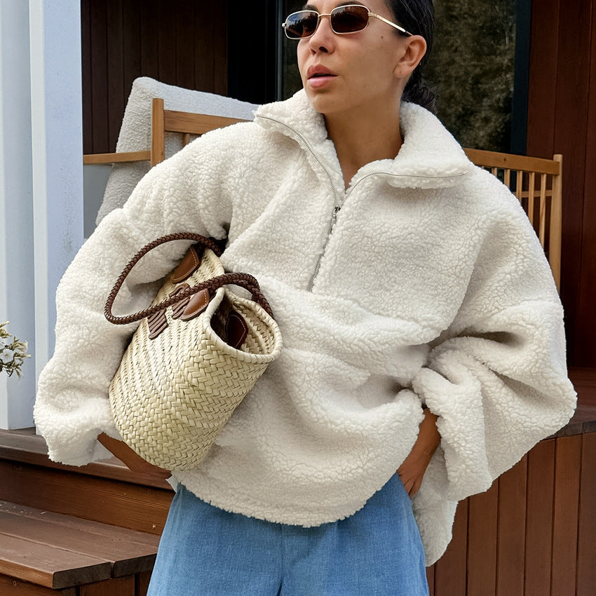Women's Personality Fashion Beige Knit Casual Lamb Sweaters