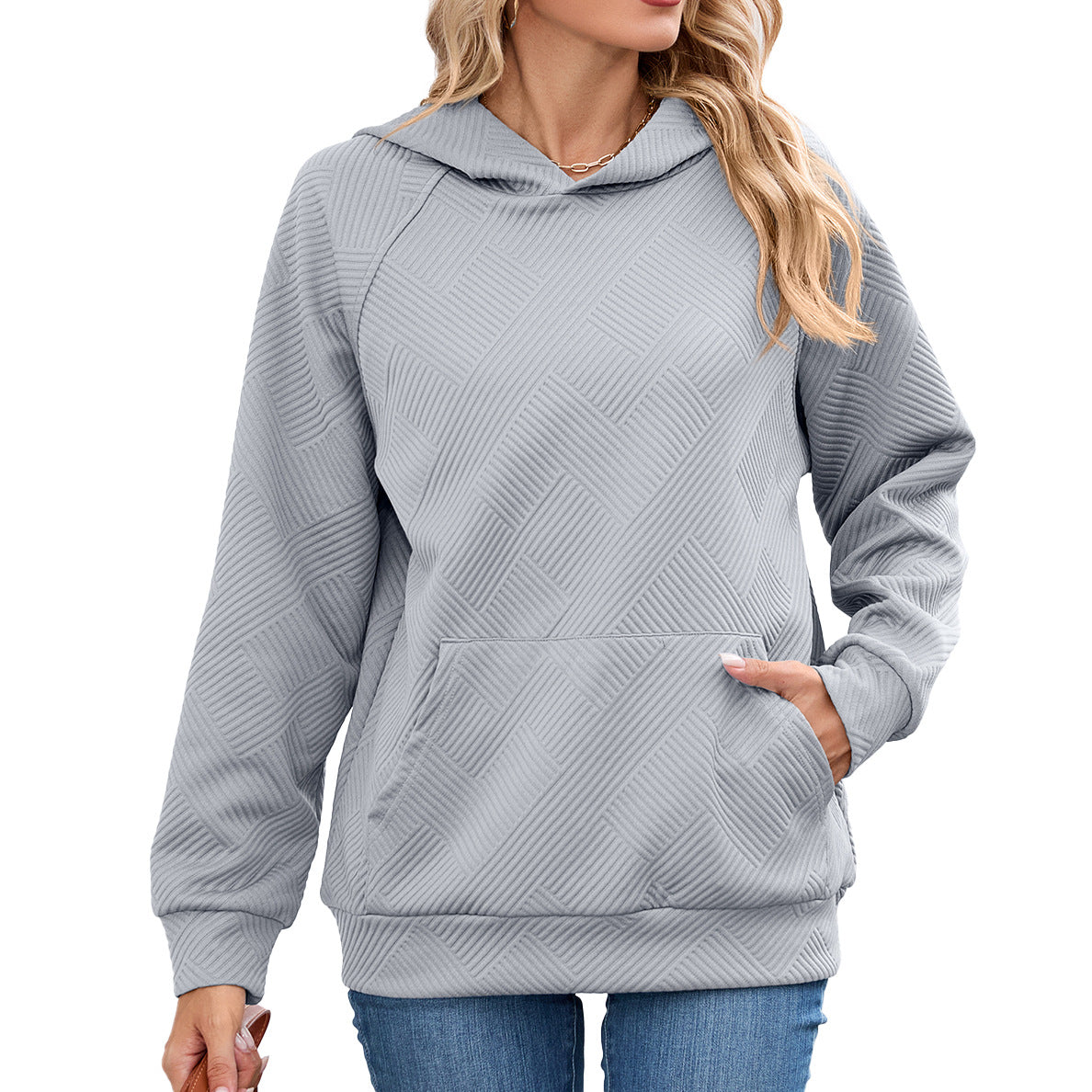 Women's Solid Color Hooded Loose Pockets Long Women's Sweater, Sweater
