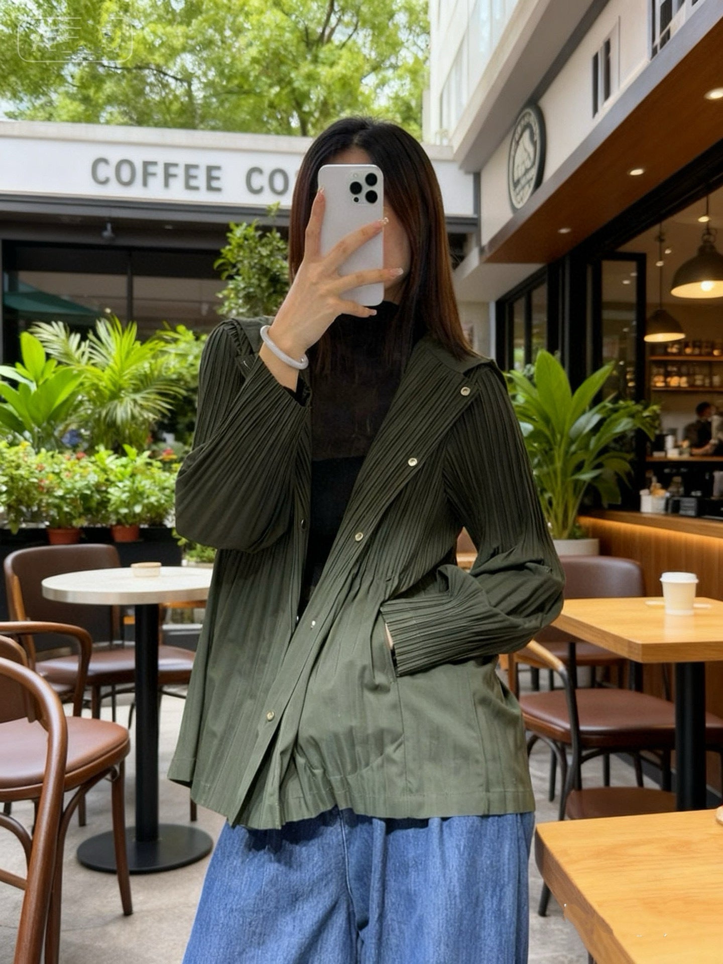 Women's Pleated Trench Fashionable Hooded Button Casual Coats