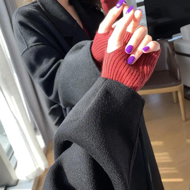 Women's Black Woolen Overcoat Mid-length Temperament Goddess Coats