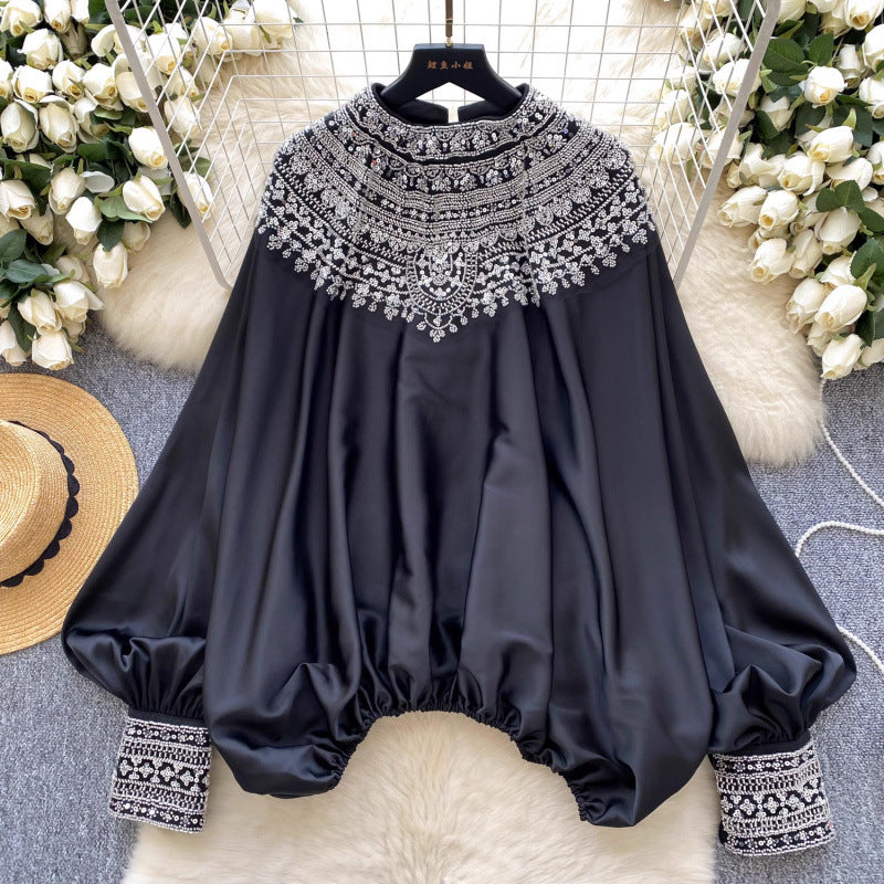 Women's Style Exquisite Beaded Shirt Fashion Loose Tops
