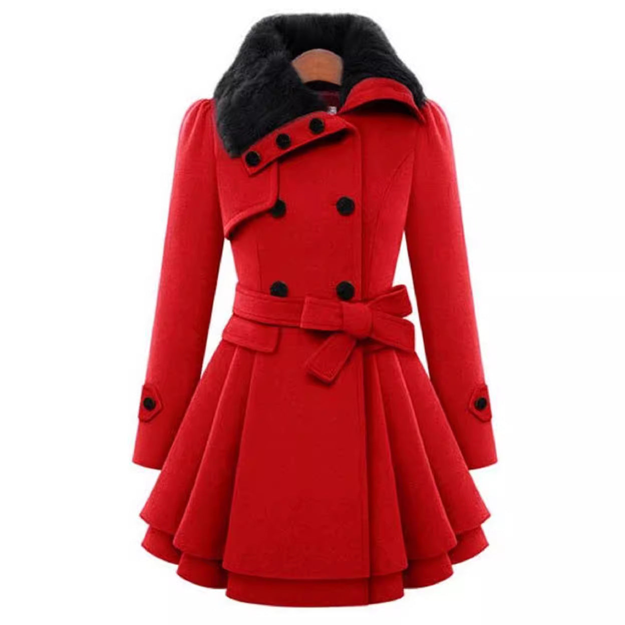 Women's Large Mid-length Woolen Double Breasted Overcoat Coats