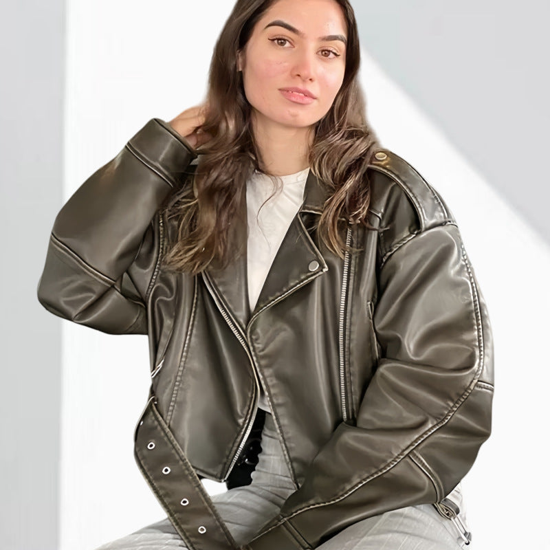 Women's Autumn Retro Lapel Pu Motorcycle Jackets