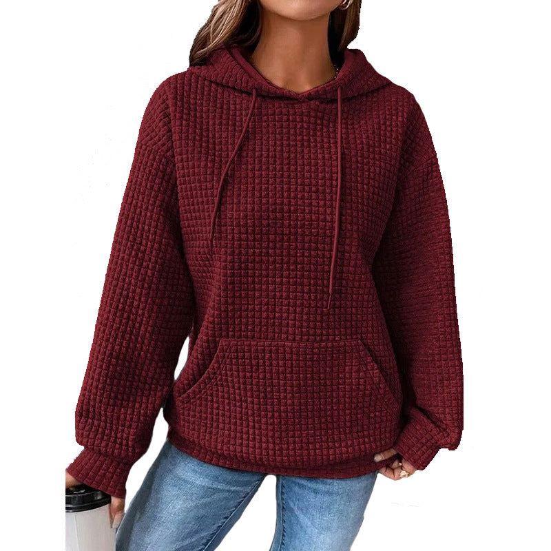 Women's Waffle Round Neck Long-sleeved Solid Color Tops