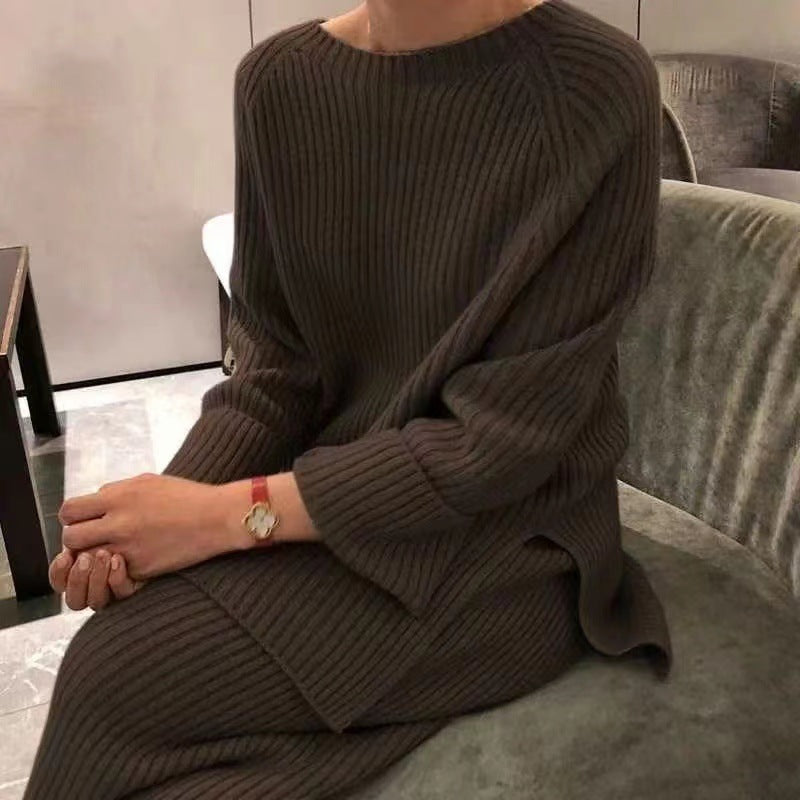 Women's Temperament Split Knitted Wide Leg Two-piece Suits