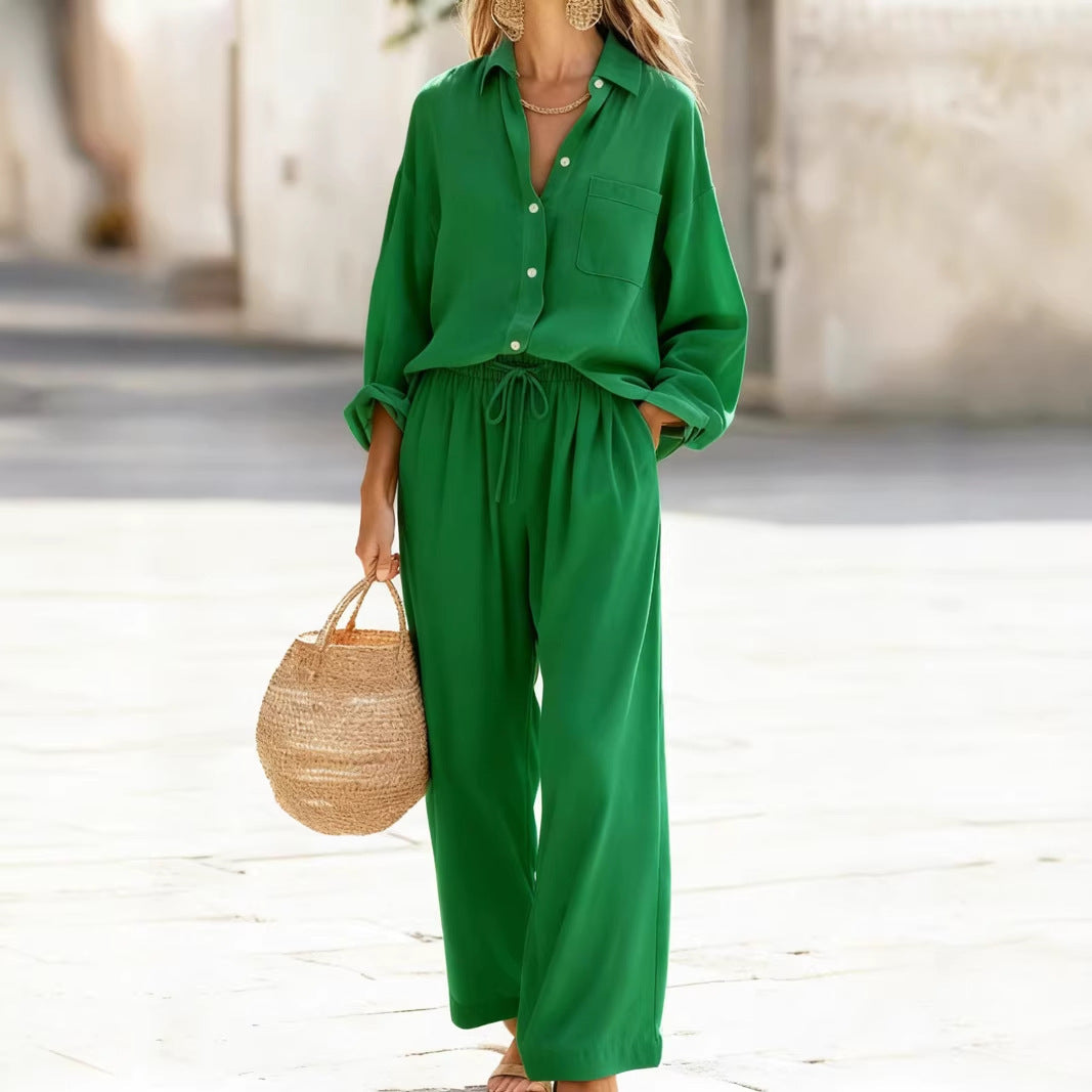 Women's Solid Color Imitation Cotton Linen Loose Long Fashion Casual Suit