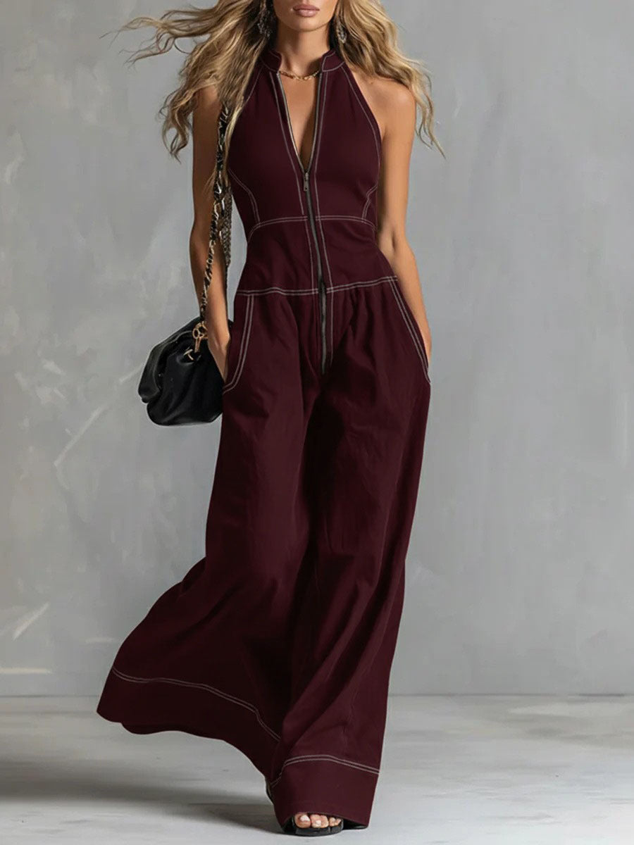 Women's Stand Collar Sleeveless Casual Loose Commuter Women's Jumpsuit/clothing