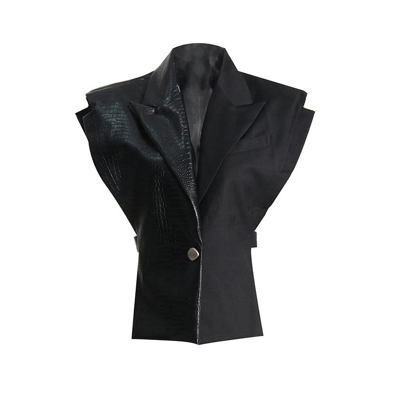 Crocodile Pattern Leather Stitching Fabric Personality Vests