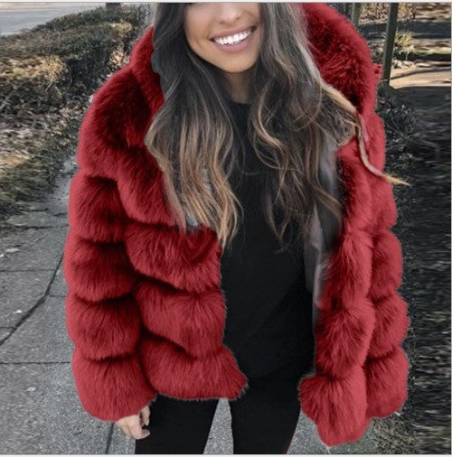 Women's Thickened Warm Furry Long Sleeve Hood Coats