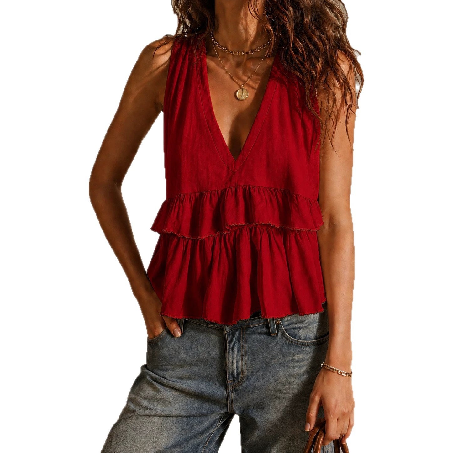 Women's Solid Color Fashion Folded Elegant Women's T-shirt