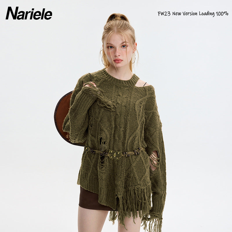 Ripped Design Loose Long Sleeve Idle Sweaters