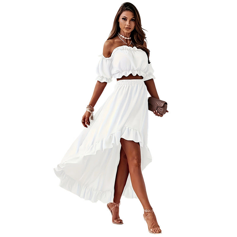White Large Swing Solid Color Fashion Elegant High Waist Slim Dress