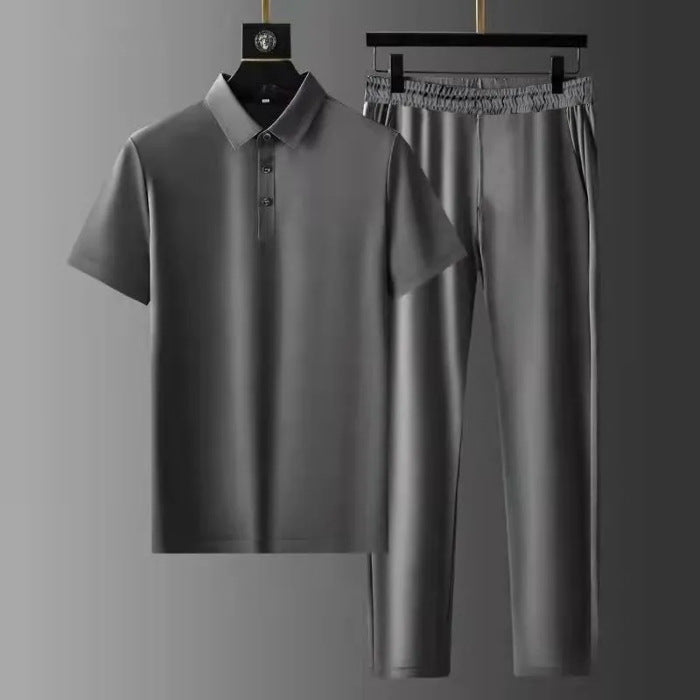 Men's Elastic Short-sleeved Two-piece Lapel Thin Suits
