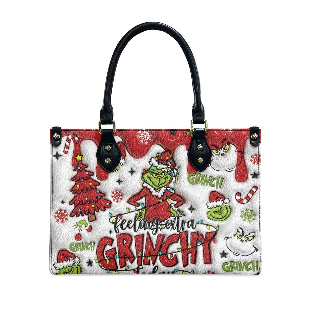 Green Fur Monster Printed Large Capacity One Piece Handbags