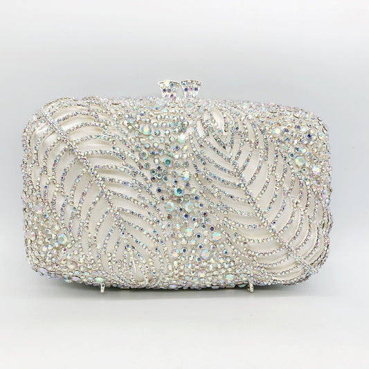 Women's Leaf Shaped Diamond Rhinestone Clutch Banquet Party Bags