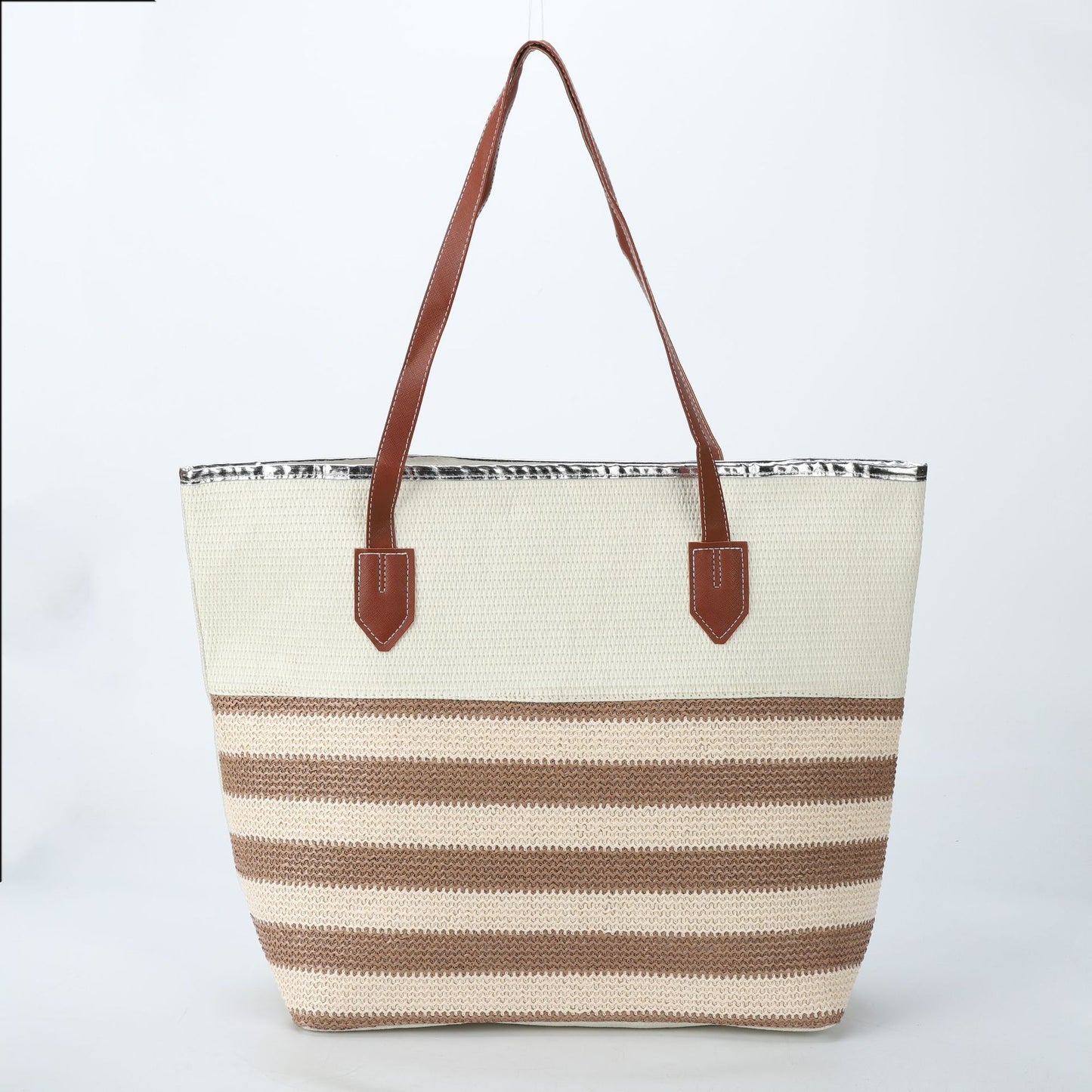 Women's Underarm Large Capacity Canvas Striped Beach Tote Bags