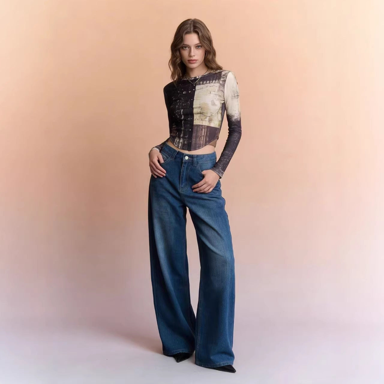 Women's Fashionable Retro High Waist Loose Straight Jeans