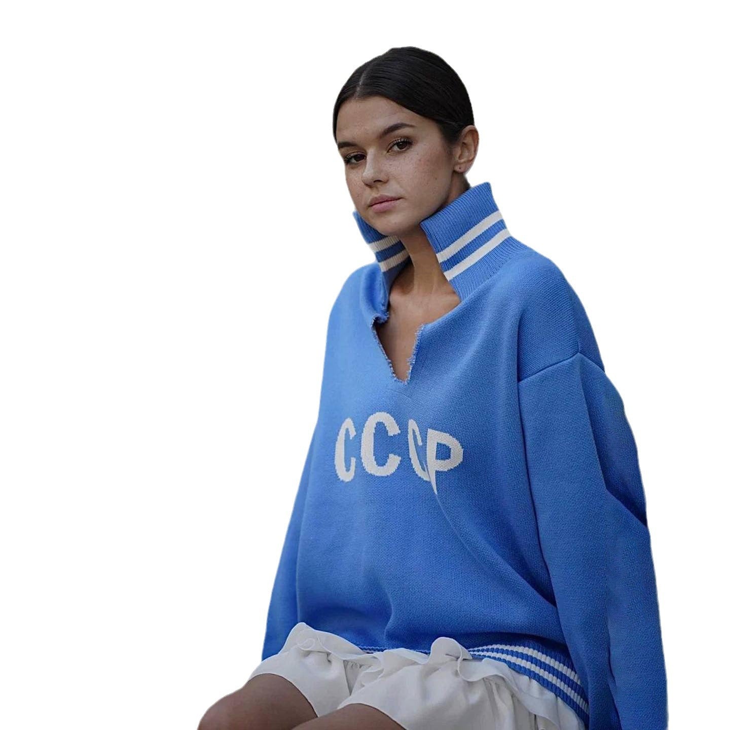 Women's Letter Contrast Color Winter High-grade Loose Sweaters
