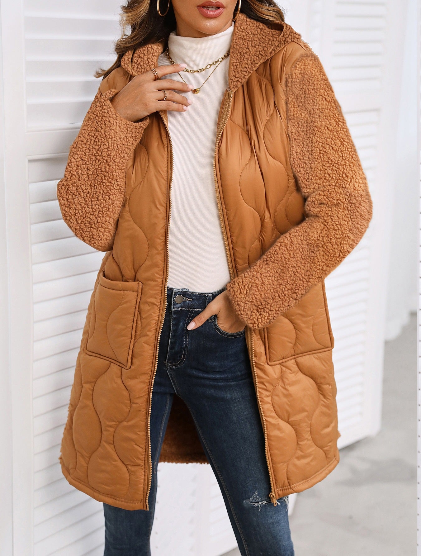 Women's Flash Veet Loose Hooded Long Zipper Coats