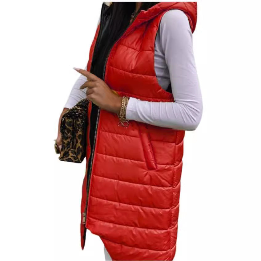 Color Temperament Commute Hooded Single-breasted Sleeveless Vests