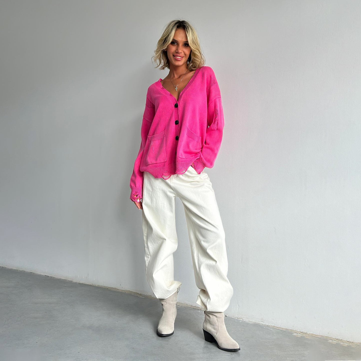 Women's American Knitted With Washed Broken Woolen Sweaters